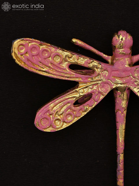 4" Handcrafted Brass Pink & Gold Dragonfly | Wall Decor