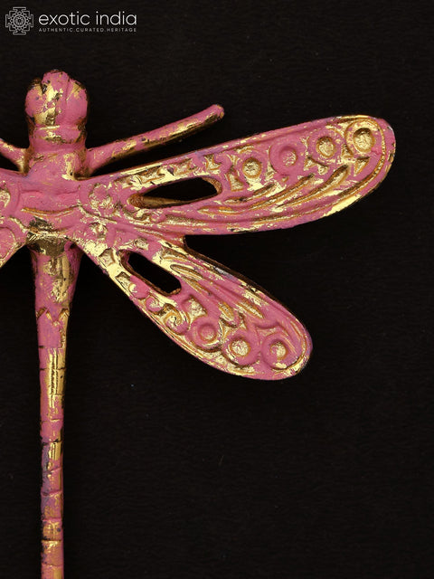4" Handcrafted Brass Pink & Gold Dragonfly | Wall Decor
