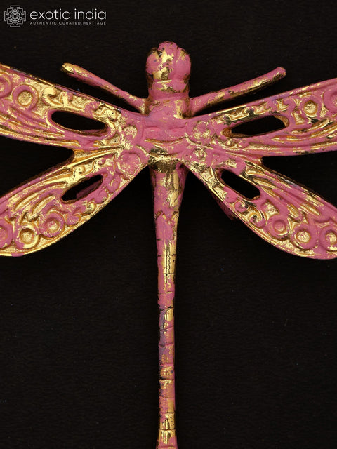 4" Handcrafted Brass Pink & Gold Dragonfly | Wall Decor