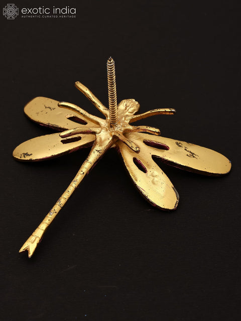 4" Handcrafted Brass Pink & Gold Dragonfly | Wall Decor