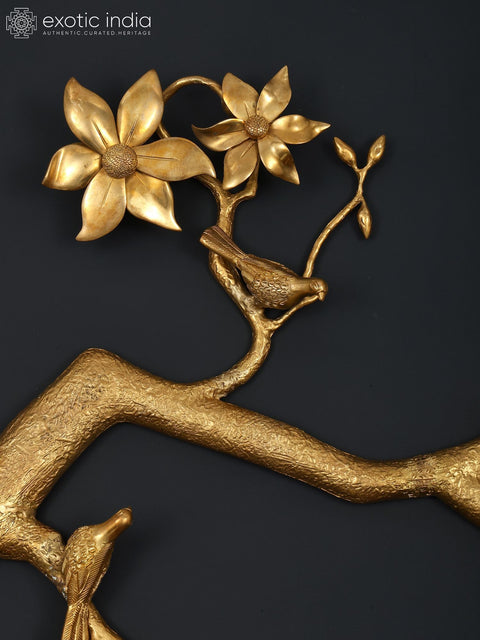 60" Large Decorative Brass Tree Branch with Flowers and Buds | Wall Hanging