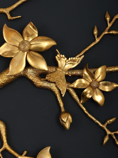60" Large Decorative Brass Tree Branch with Flowers and Buds | Wall Hanging