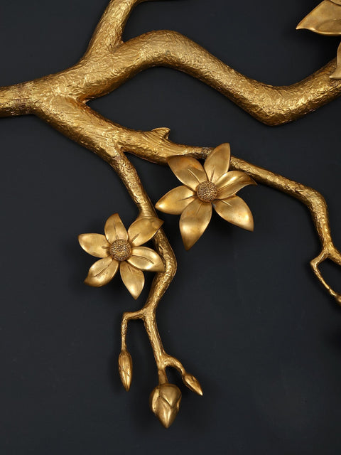 60" Large Decorative Brass Tree Branch with Flowers and Buds | Wall Hanging