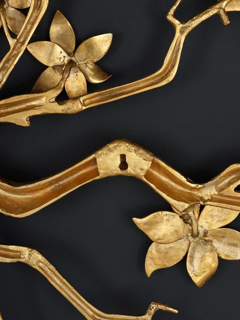 60" Large Decorative Brass Tree Branch with Flowers and Buds | Wall Hanging