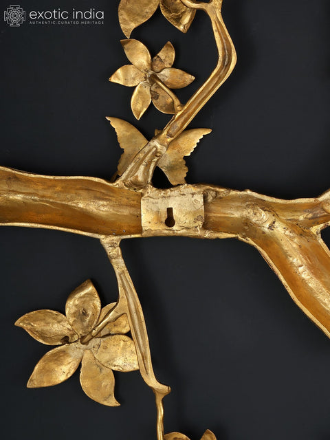 60" Large Decorative Brass Tree Branch with Flowers and Buds | Wall Hanging