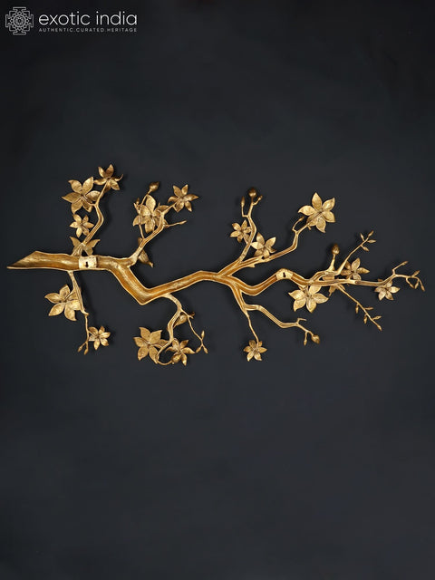 60" Large Decorative Brass Tree Branch with Flowers and Buds | Wall Hanging