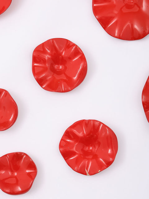 Hand-Painted Red Floral Petals Wall Art Set in Brass with Gloss Finish | Set of 10 Pieces