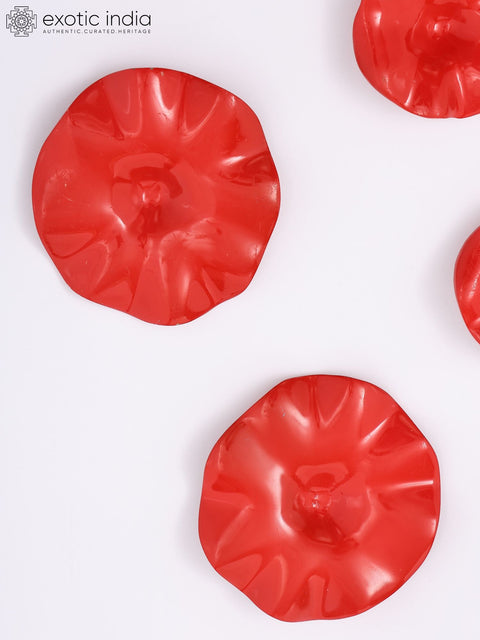 Hand-Painted Red Floral Petals Wall Art Set in Brass with Gloss Finish | Set of 10 Pieces