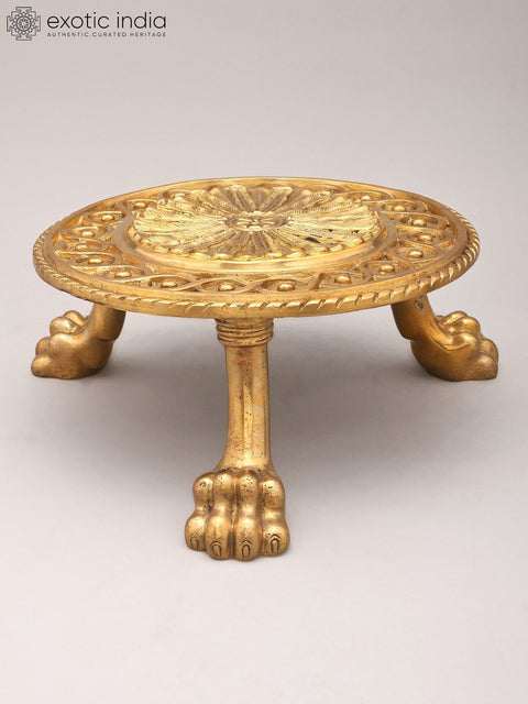12" Designer Brass Pedestal (Chowki) in Brass