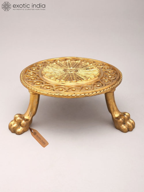 12" Designer Brass Pedestal Chowki Statue