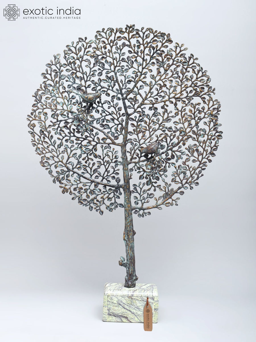 36" Large Brass Tree of Life with Birds Home Decor Sculpture