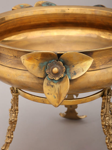 14" Flower Design Brass Urli with Stand | Home Decor