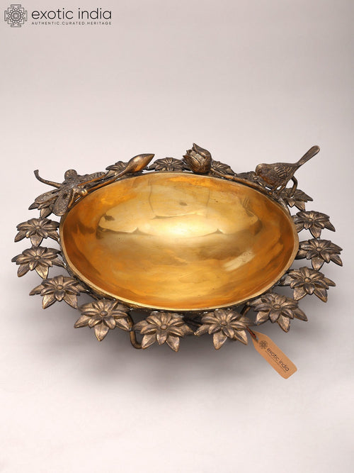 17" Brass Flower Design Urli for Home Decor