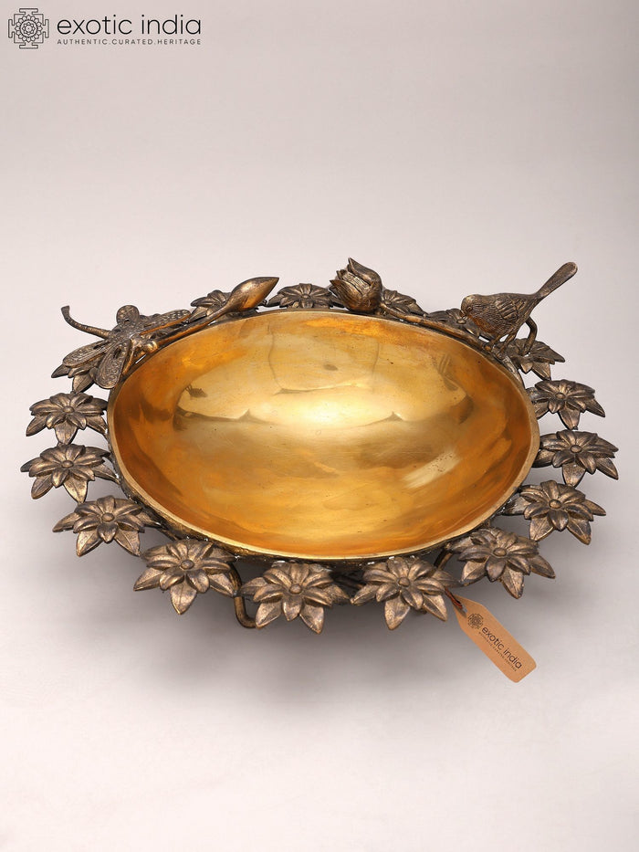 17" Brass Flower Design Urli for Home Decor