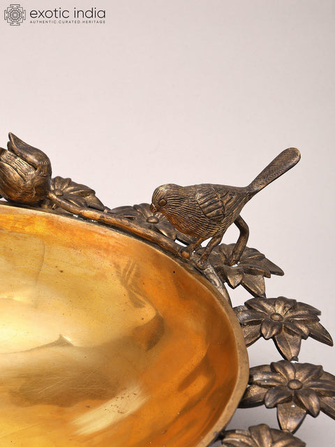 17" Flower Design Brass Urli | Home Decor