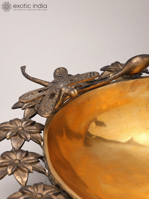 17" Flower Design Brass Urli | Home Decor