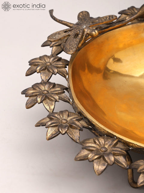 17" Flower Design Brass Urli | Home Decor