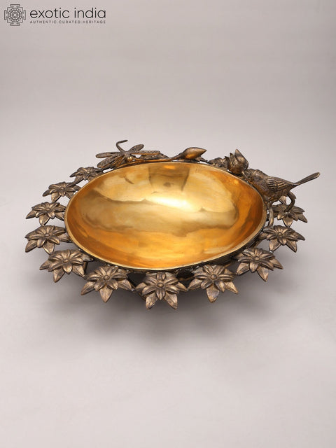 17" Flower Design Brass Urli | Home Decor