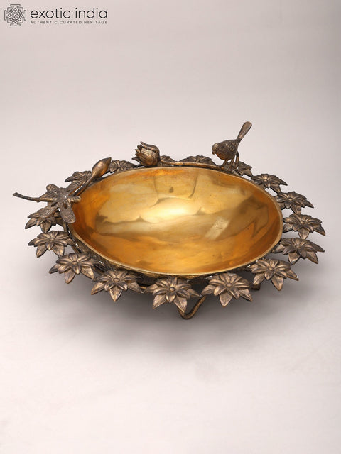 17" Flower Design Brass Urli | Home Decor