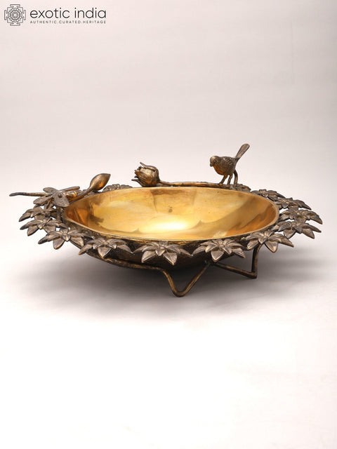 17" Flower Design Brass Urli | Home Decor
