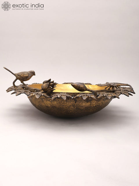 17" Flower Design Brass Urli | Home Decor