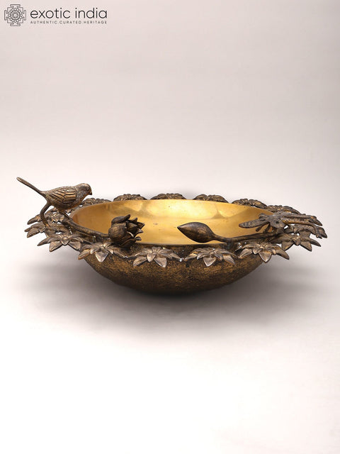 17" Flower Design Brass Urli | Home Decor