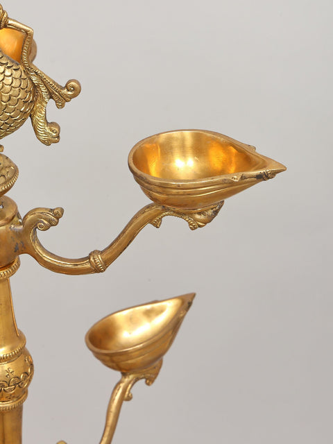 36" Large Multi Wicks Peacock Lamp in Brass