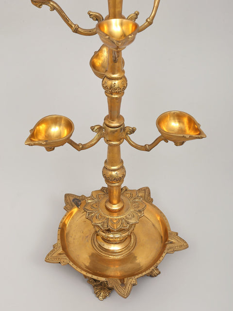 36" Large Multi Wicks Peacock Lamp in Brass
