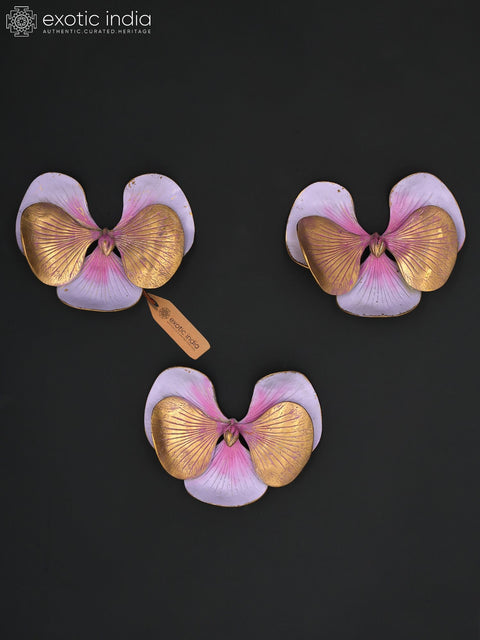 8" Hand-Painted Elegant Orchid Flowers Wall Art Set in Brass | Wall Hanging