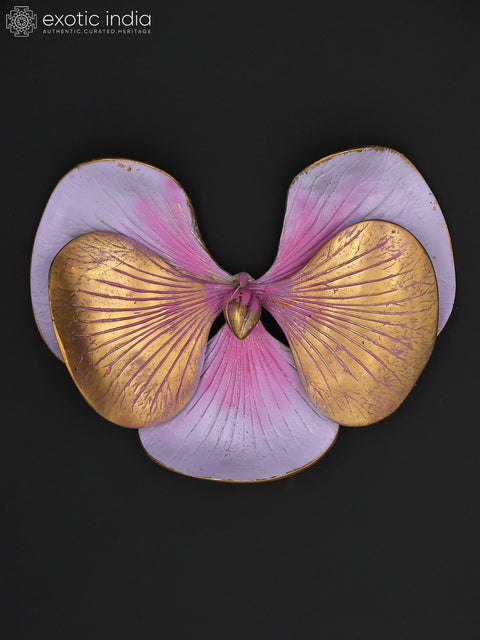 8" Hand-Painted Elegant Orchid Flowers Wall Art Set in Brass | Wall Hanging