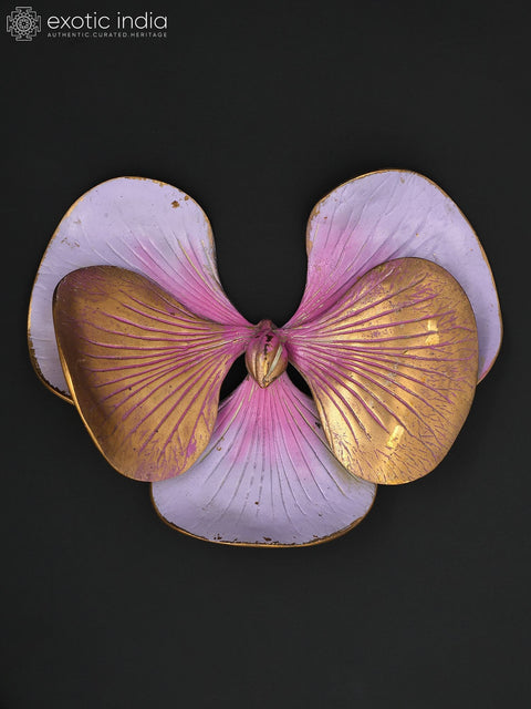 8" Hand-Painted Elegant Orchid Flowers Wall Art Set in Brass | Wall Hanging