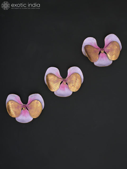 8" Hand-Painted Elegant Orchid Flowers Wall Art Set in Brass | Wall Hanging