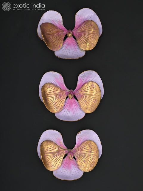 8" Hand-Painted Elegant Orchid Flowers Wall Art Set in Brass | Wall Hanging