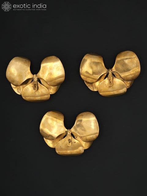 8" Hand-Painted Elegant Orchid Flowers Wall Art Set in Brass | Wall Hanging