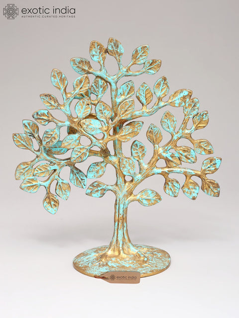 Handpainted Brass Tree with Shades of Turquoise