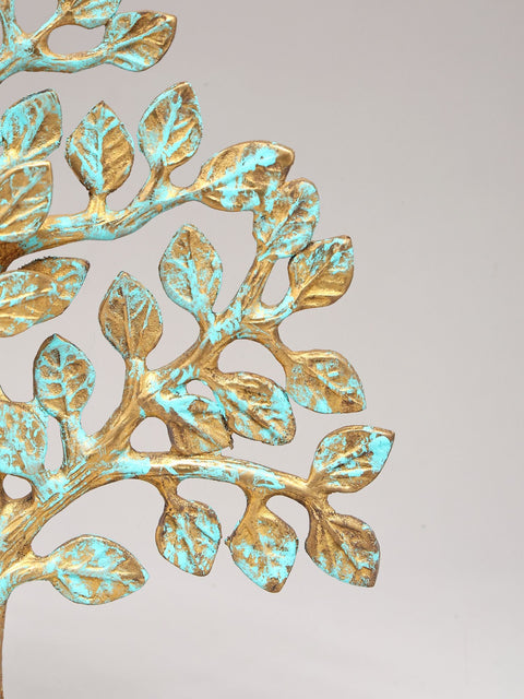 Handpainted Brass Tree with Shades of Turquoise