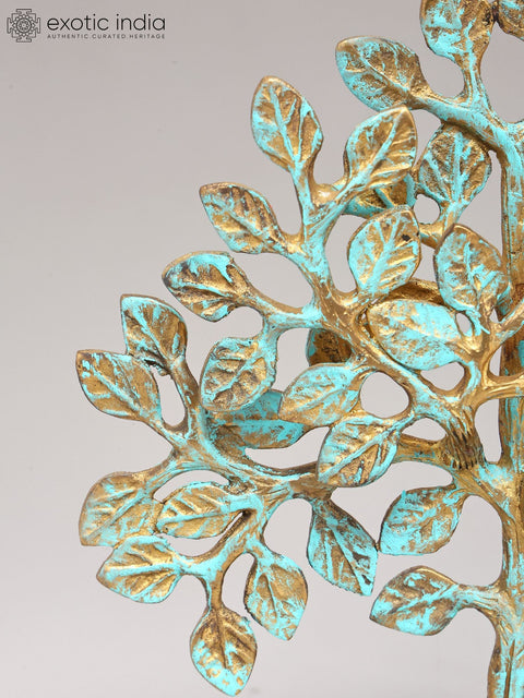 Handpainted Brass Tree with Shades of Turquoise