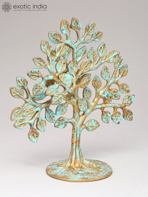 Handpainted Brass Tree with Shades of Turquoise