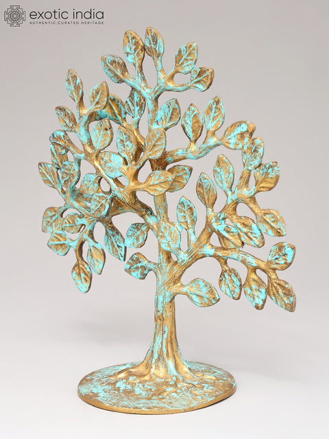 Handpainted Brass Tree with Shades of Turquoise