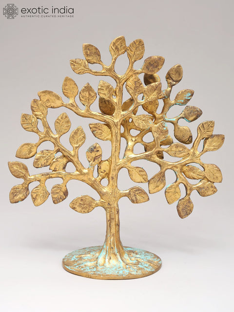Handpainted Brass Tree with Shades of Turquoise