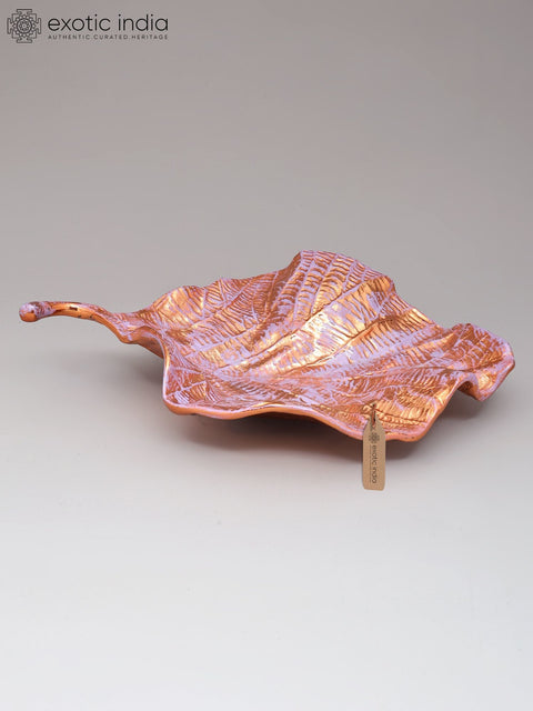 11" Brass Handpainted Leaf Shaped Decorative Platter