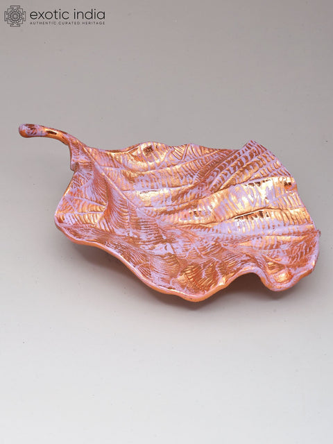 11" Brass Handpainted Leaf Shaped Decorative Platter