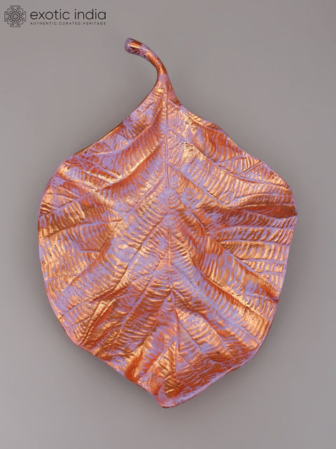 11" Brass Handpainted Leaf Shaped Decorative Platter
