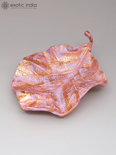 11" Brass Handpainted Leaf Shaped Decorative Platter