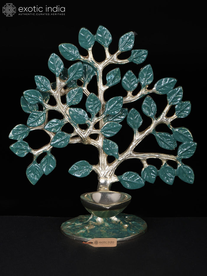 6" Brass Tree of Life Statue with Diya for Home Decor
