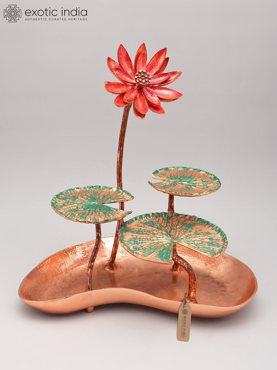 17" Lotus Blossom Brass Statue for Home Decor