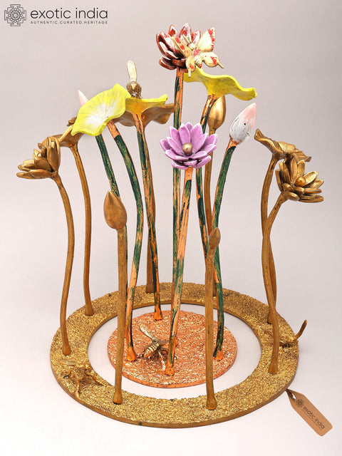 16' Decorative Flowers and Buds Showpiece in Brass | Table Decor