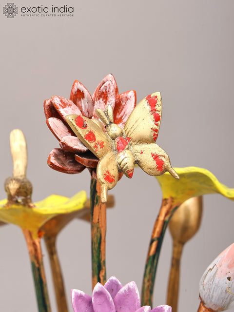 16' Decorative Flowers and Buds Showpiece in Brass | Table Decor
