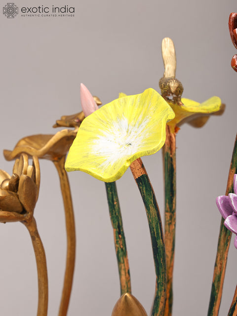 16' Decorative Flowers and Buds Showpiece in Brass | Table Decor