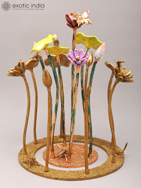 16' Decorative Flowers and Buds Showpiece in Brass | Table Decor